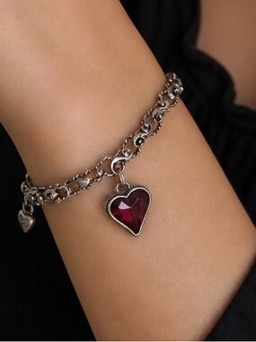 ❤️🌹 RARE BRIGHTON VINTAGE SLVR Red Swarovski Crystal ‘BiBi Gem Heart’ Bracelet!